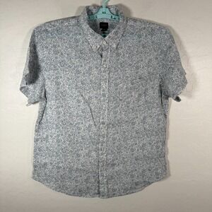 J Crew Shirt Mens XL Blue White Linen Blend Button Down Floral Print Casual